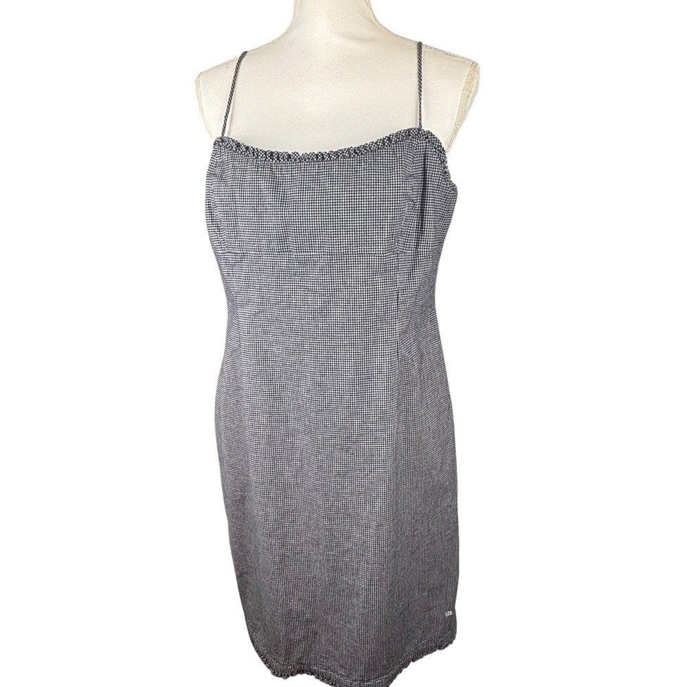 Tommy Hilfiger Womens Sun Dress Spaghetti Strap Sz 14 Stretch Ruffle Navy Plaid